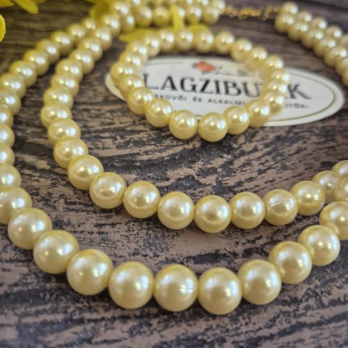 Sárga gyöngy, duplasoros nyaklánc-karkötő szett.