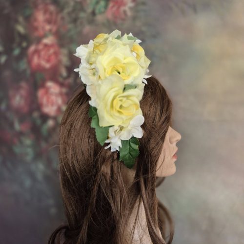 Sárga rózsás fejdísz, fejpánt.