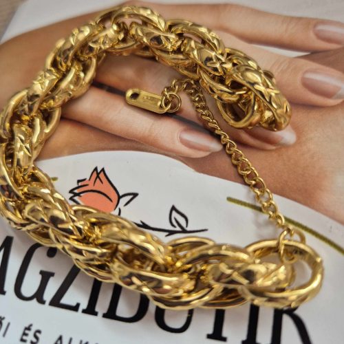 Széles, arany lánc karkötő, antiallergén.