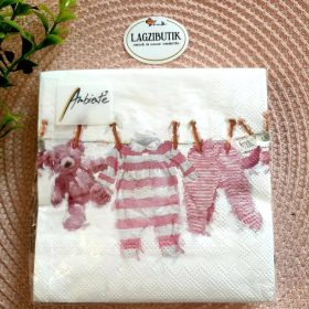   Babaruhás papírszalvéta rózsaszín/világoskék színben.