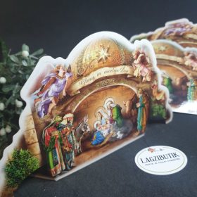   Betlehem, Szent Család ajándékkísérő, dekorációs papír jászol, aranyozással.