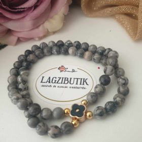   Duplasoros szerpentin ásványkarkötő, fekete zománcozott köztessel.