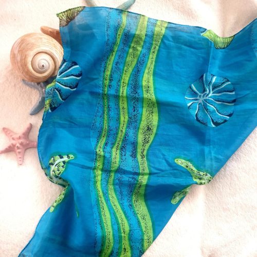 Türkiz, tengeri kagylómintás pamutkendő.