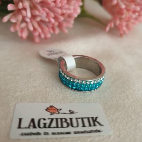 Türkiz strasszos, antiallergén acél karikagyűrű.
