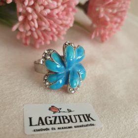   Türkiz virágos gyűrű, tűzzománc és strassz díszítéssel.