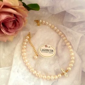   Valódi gyöngy nyaklánc, biwa gyöngyszemmel, swarovski díszítéssel.