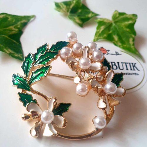 Gyöngyös virágkoszorú bross, kitűző.