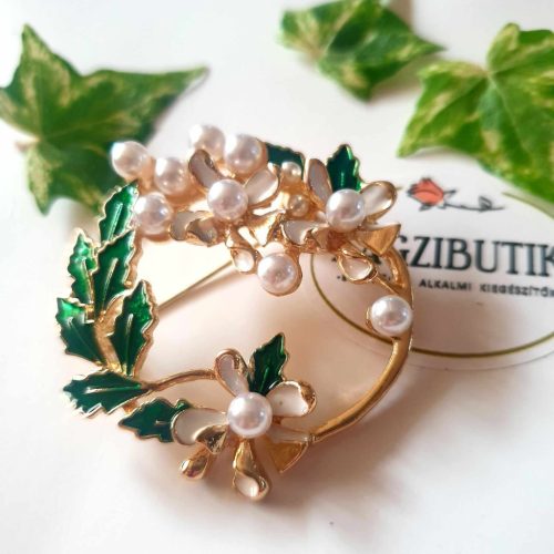 Gyöngyös virágkoszorú bross, kitűző.