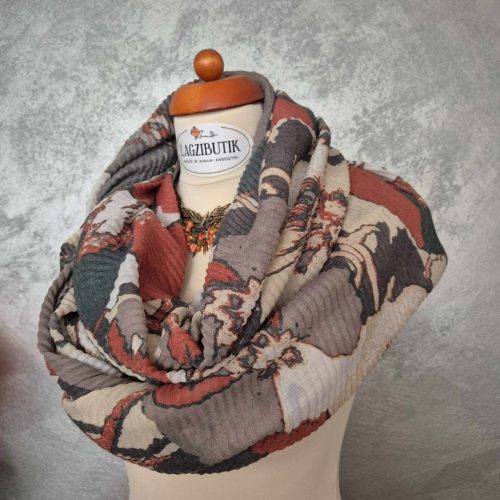  Virágmintás, bézs-barna plisszírozott stóla, vállkendő.