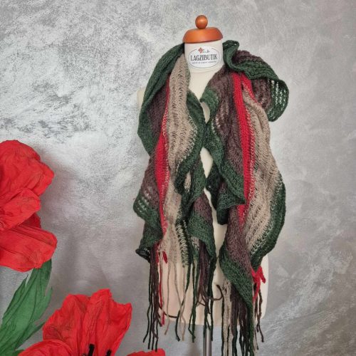 Zöldes színű kötött, gumis sál.