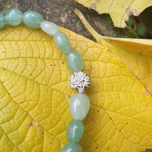 Zöld, aventurin ásványkarkötő, életfa köztessel.