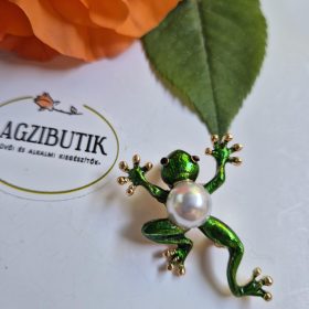 Zöld béka bross, kitűző.