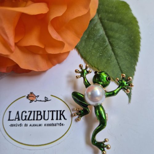 Zöld béka bross, kitűző.