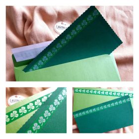   ,,Sok szerencsét" zöld díszboríték,  pénzátadó boríték, írható kártyával.